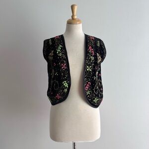 Vintage Beaded and Embroidered Black Velvet Vest